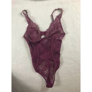Victoria's Secret Lingerie S Burgundy Lace Body Suit Spaghetti Strap Thong Studs